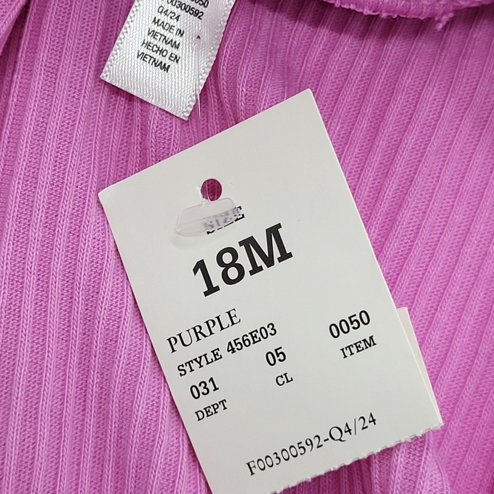 Cat & Jack Dress Lilac Short Sleeve Rib Knit Stretch Pink Purple Size 18mo NEW - Picture 9 of 11